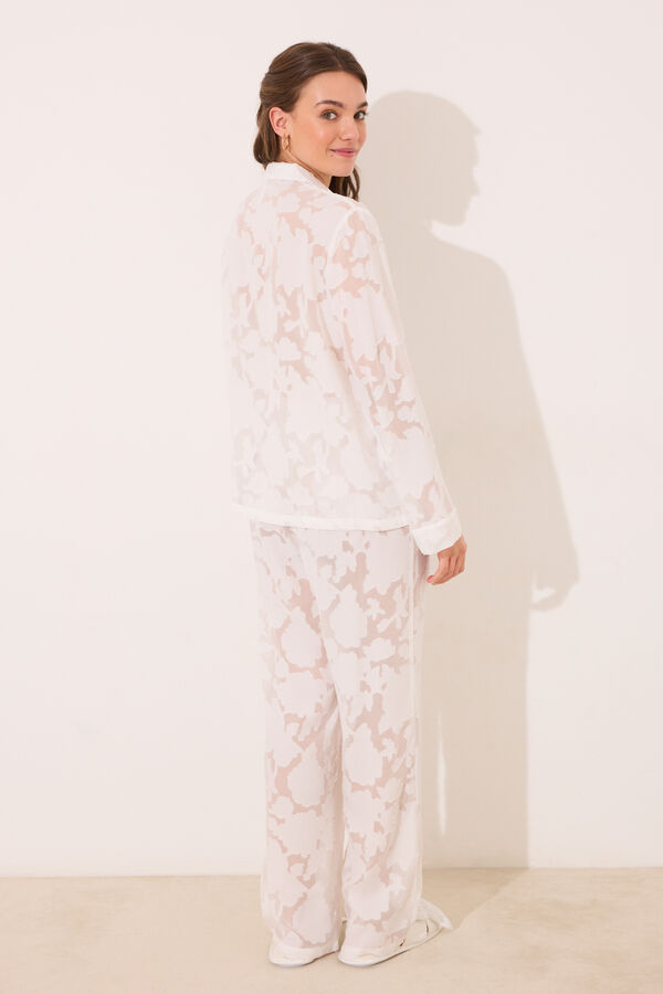 Women'secret Pijama camisero largo sat&eacute;n blanco marfil