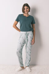 Women'secret Pantal&oacute;n largo punto ante estampado navide&ntilde;o verde