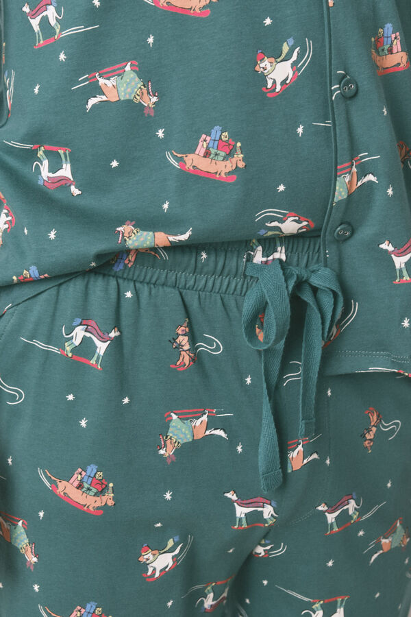 Women'secret Pijama camisa com estampado com c&atilde;es 100% algod&atilde;o verde