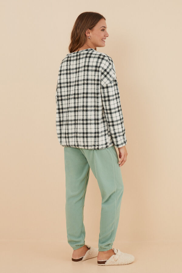 Women'secret Pijama polar xadrez verde estampado