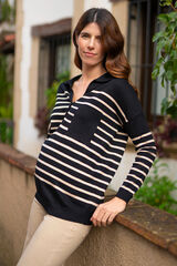 Ohma! Jersey rayado de canal&eacute; con cuello polo negro