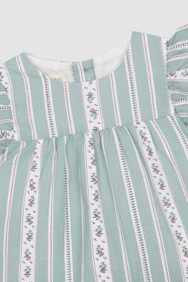 Gocco Conjunto com touca riscas e flores verde estampado