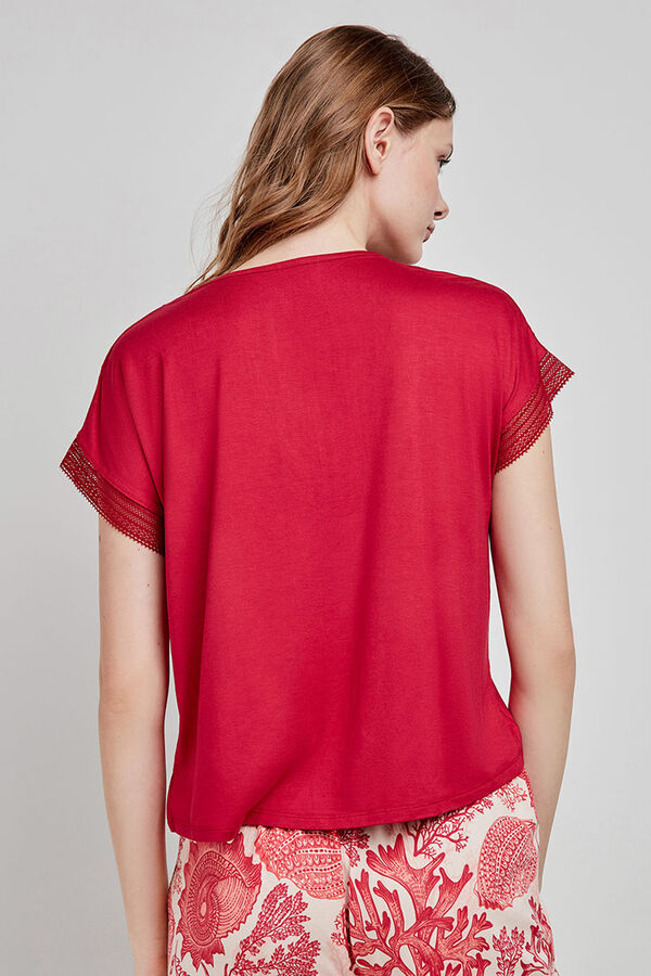 Gisela Camiseta pijama satinada granate estampado