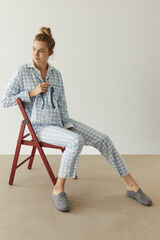 Womensecret Pijama camisero vichy azul 100% algodón estampado