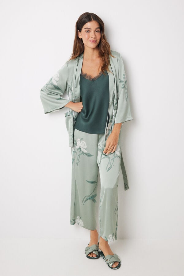 Women'secret Conjunto pijama 3 piezas verde estampado