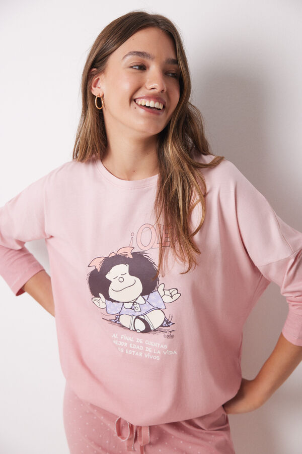 Women'secret Pijama largo 100% algod&oacute;n Mafalda rosa rosa