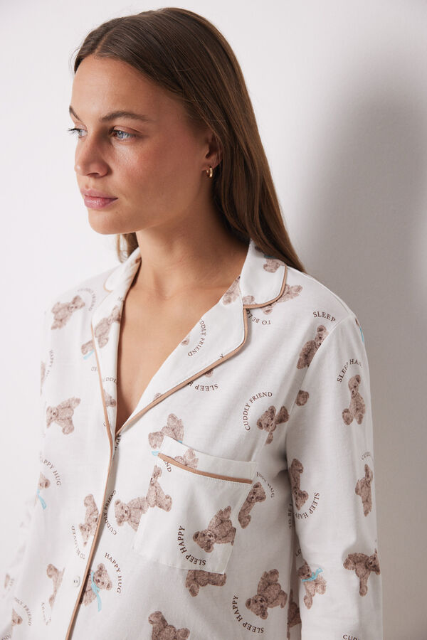 Women'secret Pijama largo camisero 100% algod&oacute;n ositos estampado