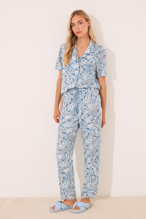 Women'secret Pijama camiseiro longo de viscose floral azul azul