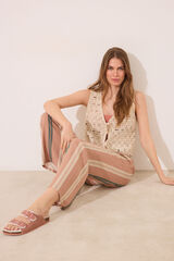 Women'secret Pantalón largo estampado rayas marrón marrón