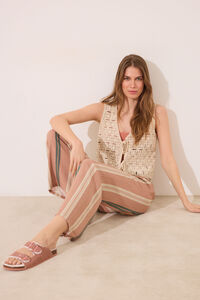 Women'secret Cal&ccedil;a de viscose com estampado riscas marrom