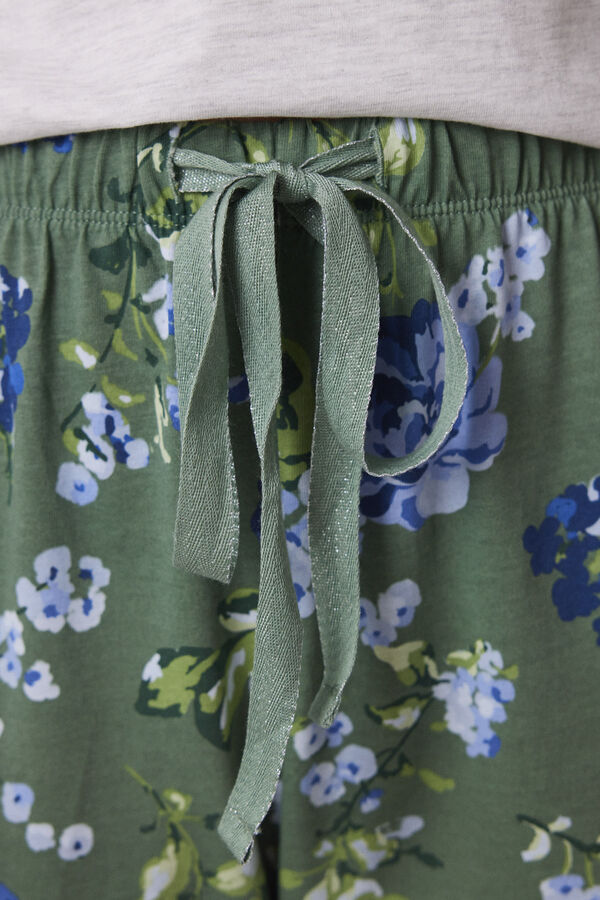 Women'secret Pijama largo 100% algod&oacute;n estampado flores gris