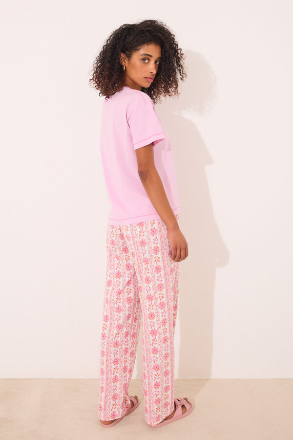 Women'secret Pantal&oacute;n largo 100% algod&oacute;n flores rosa