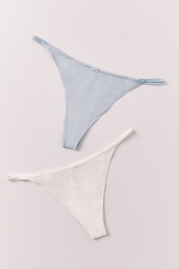 Women'secret Pack 2 tangas de al&ccedil;as em algod&atilde;o azul e amarelo branco
