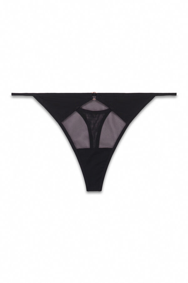 Women'secret Tanga tul microfibra negro negro