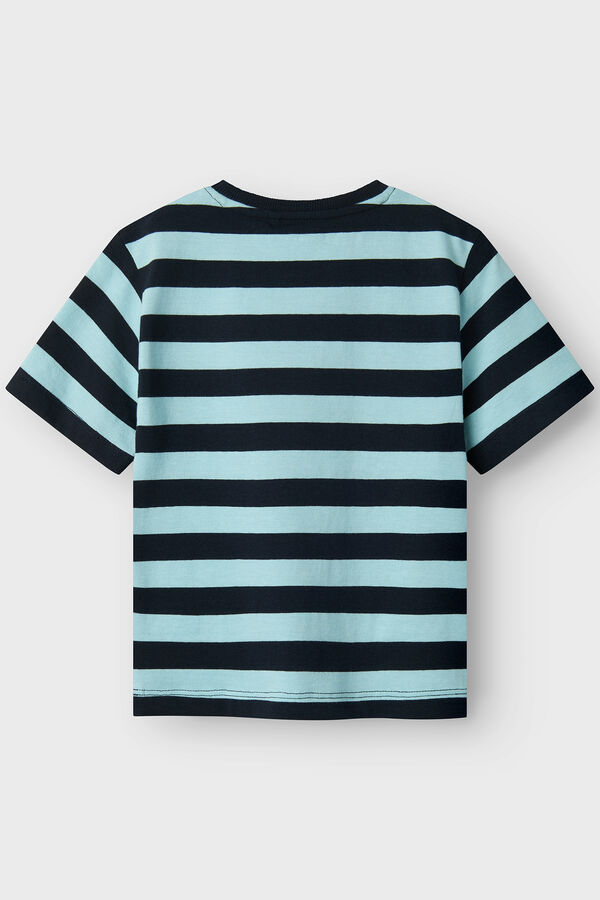 Name it Camiseta riscas com logo para meninos azul