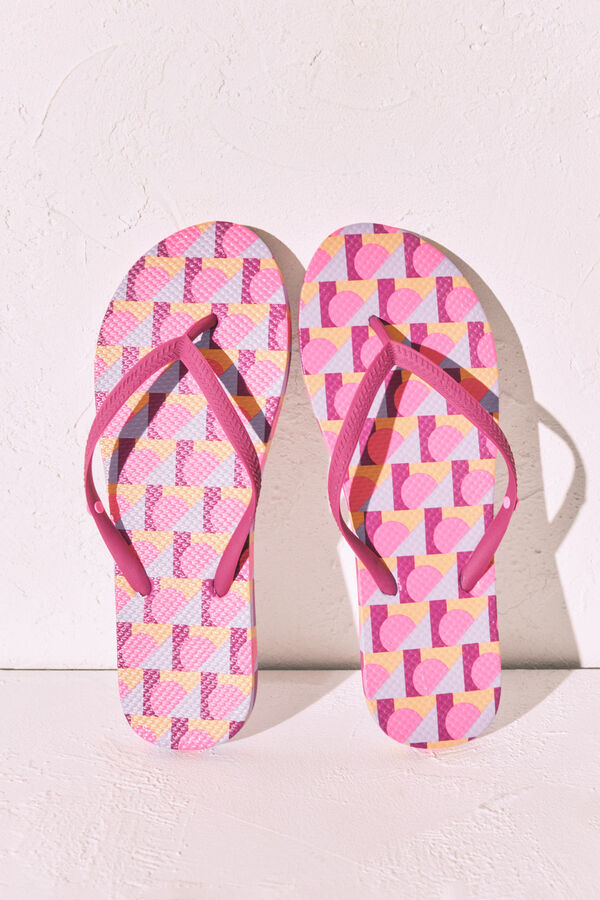 Women'secret Chanclas dedo estampado geom&eacute;trico rosa rosa