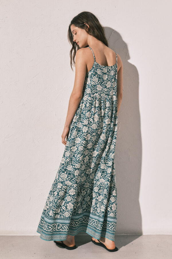 Women'secret Vestido largo tirantes estampado boho verde