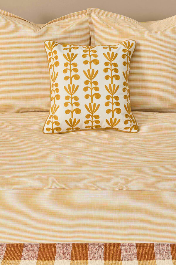 Textura Funda n&oacute;rdica algod&oacute;n rayas efecto lino amarillo