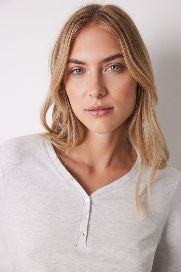 Women'secret Camiseta de algodão cinza manga comprida  cinzento