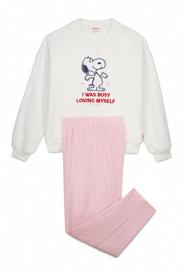 Women'secret Pijama largo polar Snoopy marfil