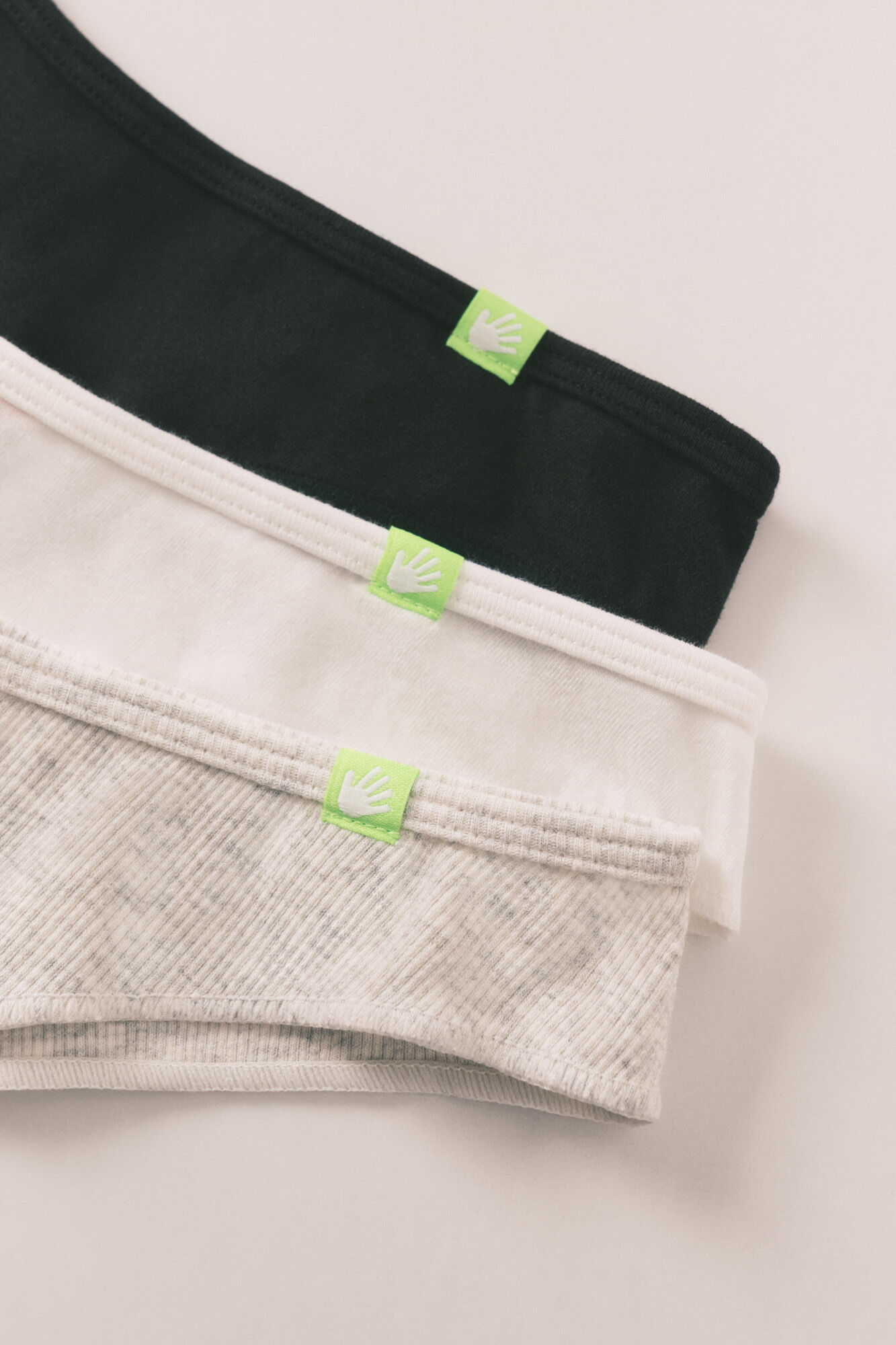 HI&BYE Pack de 3 cuequinhas brasileiras em algod&atilde;o branco, cinza e preto
