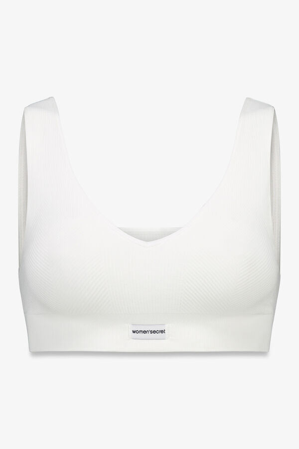 Women'secret LOVELY top branco canelado sem costura bege