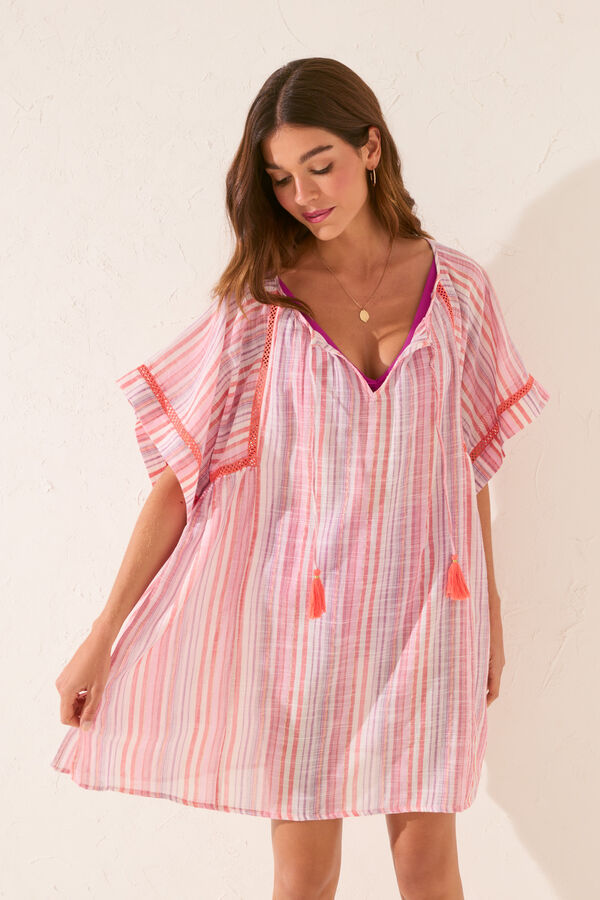 Women'secret T&uacute;nica curta de tecido estampado com riscas estampado