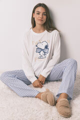 Women'secret Pijama largo algod&oacute;n Snoopy Vichy marfil