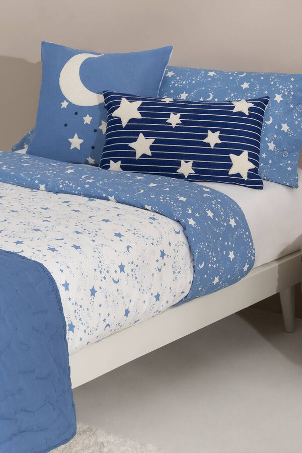 Textura Set funda n&oacute;rdica y funda almohada ni&ntilde;os algod&oacute;n percal estrellas. Cama 80-90cm. azul