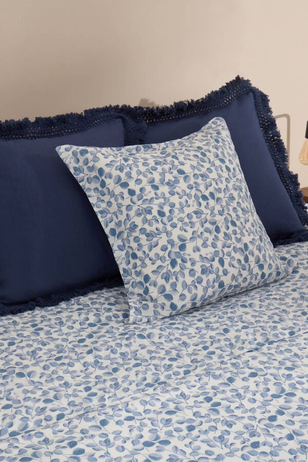 Textura S&aacute;bana hojas algod&oacute;n percal. Cama 150-160cm. azul