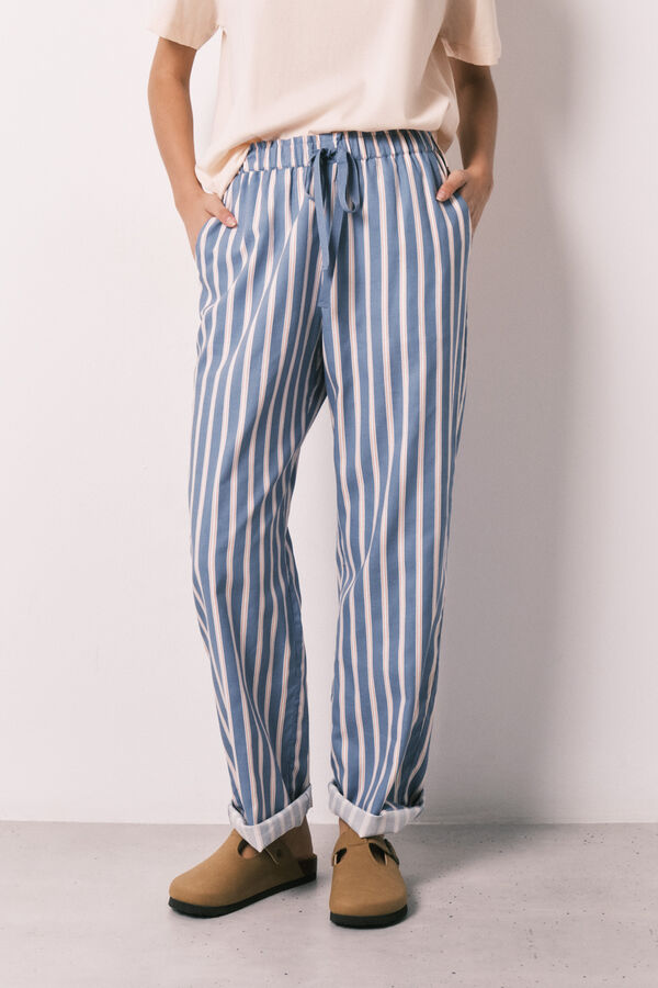 Women'secret Cal&ccedil;as compridas em viscose com estampado de riscas azul