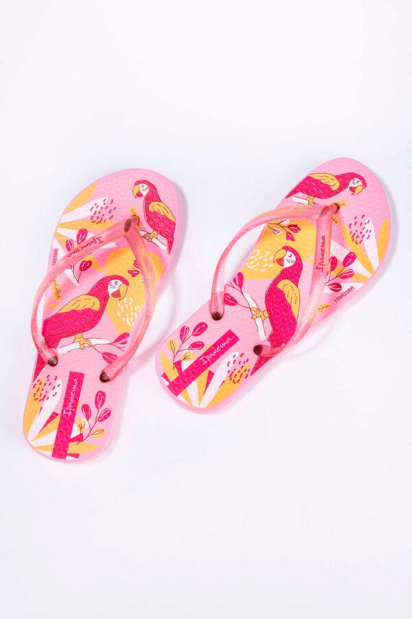 Ipanema Chinelos infantis estampado papagaios tropicais rosa