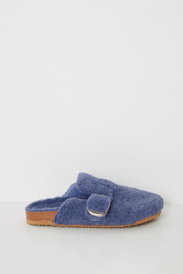 Women'secret Zapatillas tipo zueco borreguito azul azul