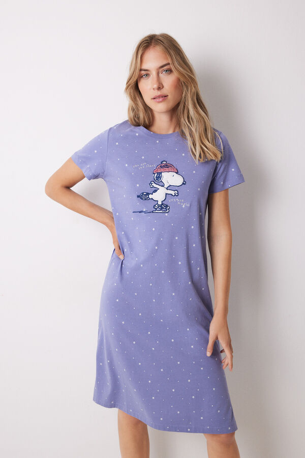 Women'secret Camisón midi 100% algodón Snoopy morado/lila
