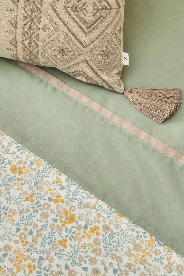 Textura S&aacute;bana algod&oacute;n flores verde