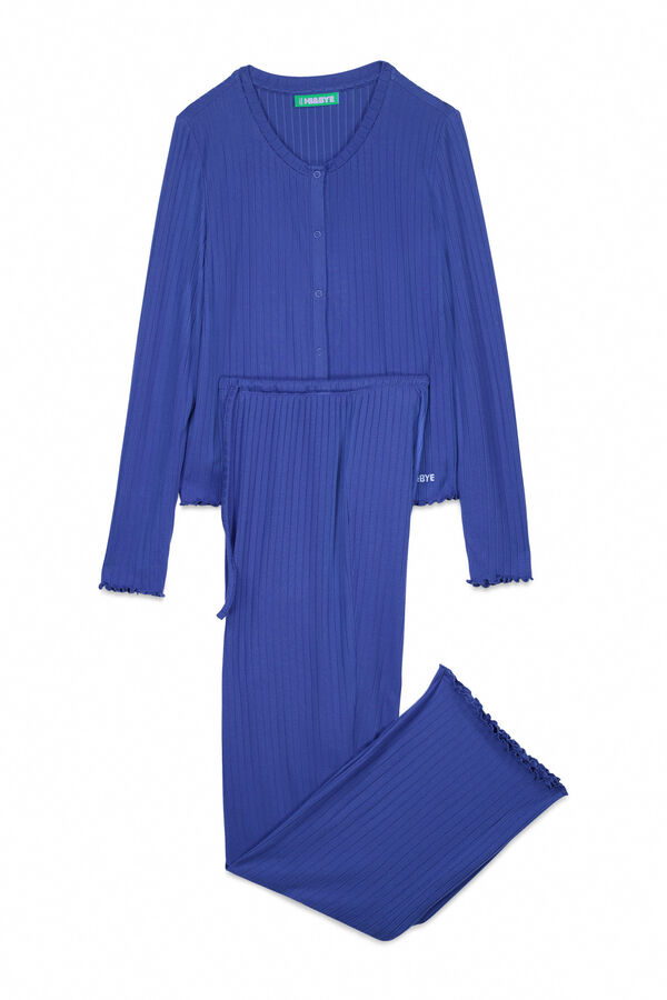 HI&BYE Pijama largo canal&eacute; suave azul estampado