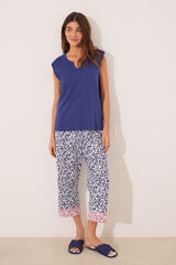 Women'secret Pijama Capri 100% algodão com estampado azul azul