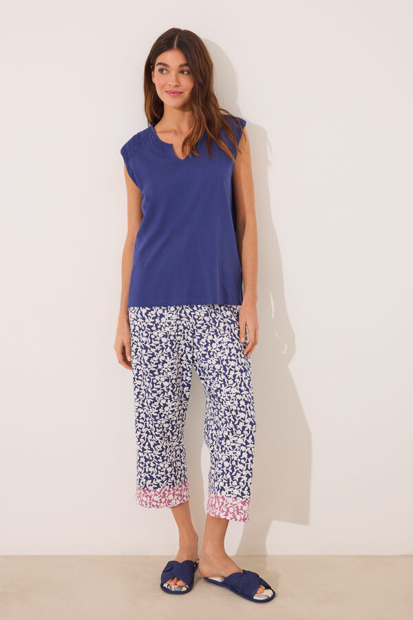 Women'secret Pijama Capri 100% algodão com estampado azul azul