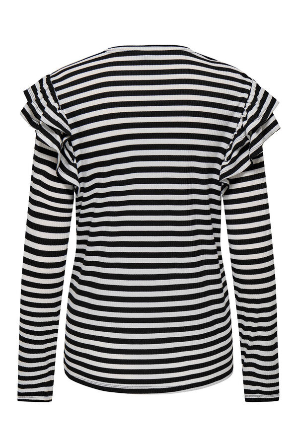 Only Maternity Camiseta rallas premamá manga larga y volantes negro