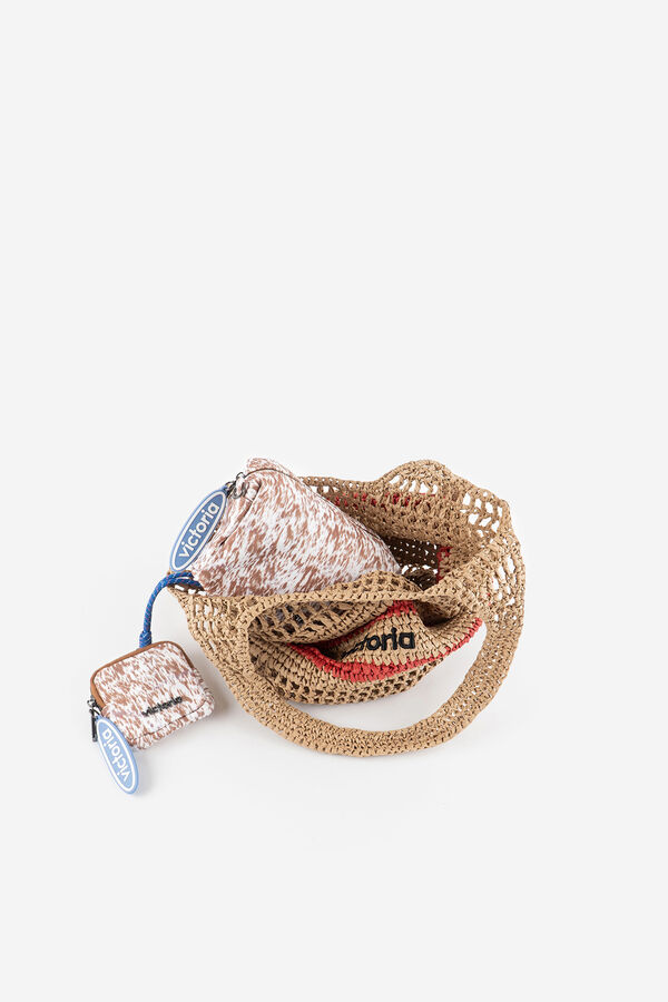 Victoria Mala tote em tecido de fibra natural bege