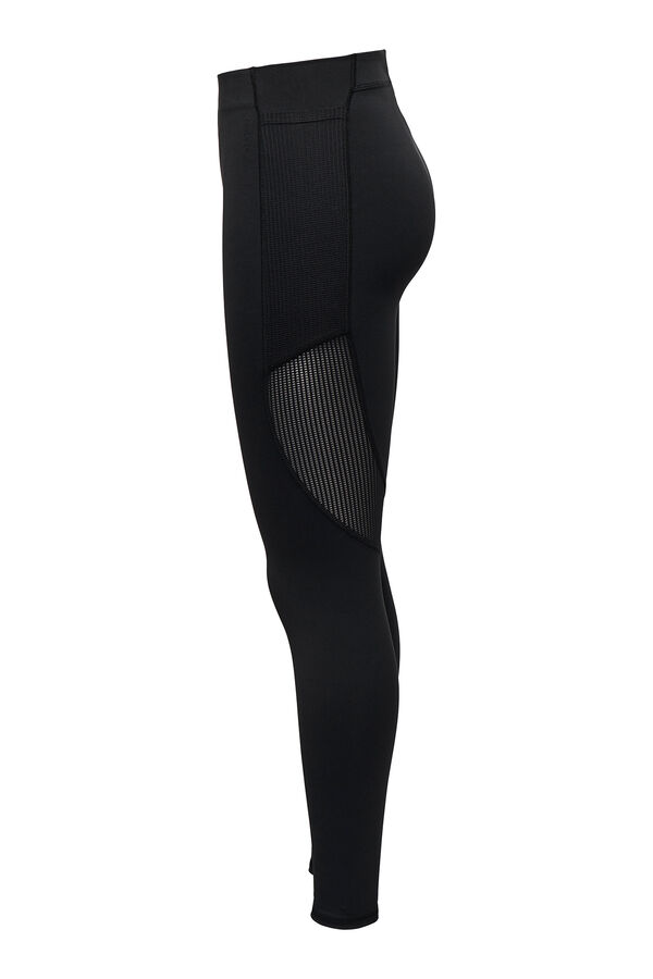 Only Play Legging preta com detalhe em mesh lateral, cintura alta e bolso lateral. preto