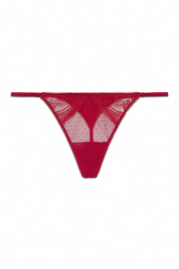 Women'secret Tanga tira plumeti e renda vermelho brilhante vermelho