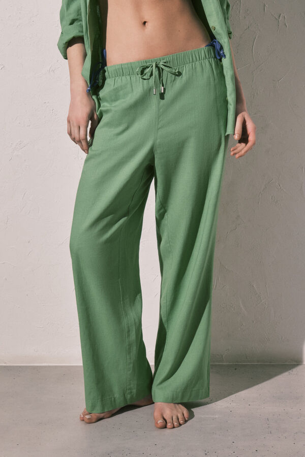 Women'secret Pantal&oacute;n largo lino verde verde