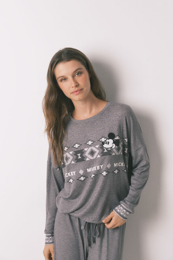 Women'secret Pijama largo punto suave Mickey gris