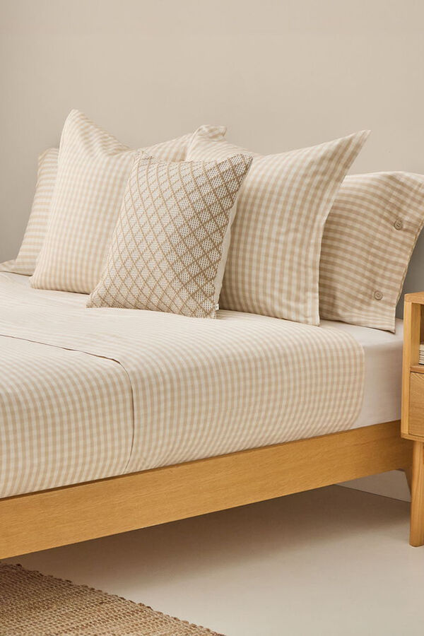 Textura Lençol de cetim de algodão xadrez Vichy bege