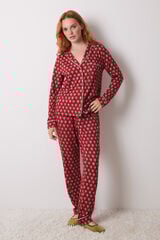 Women'secret Pijama camisero largo rojo corazones estampado