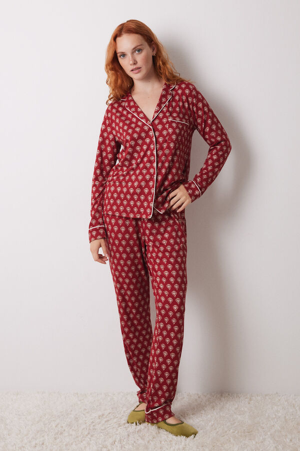 Women'secret Pijama camisero largo rojo corazones estampado