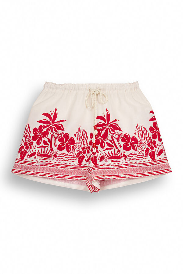 Women'secret Pantal&oacute;n corto viscosa estampado floral burdeos