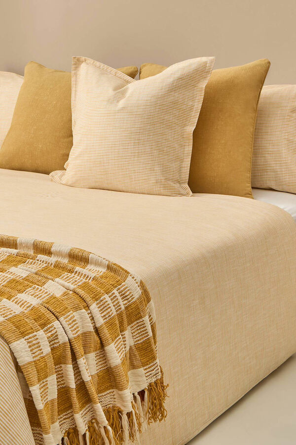 Textura Funda n&oacute;rdica algod&oacute;n rayas efecto lino amarillo