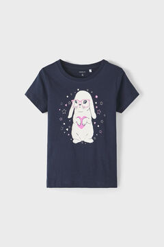 Womensecret T-shirt de menina de manga curta com divertido estampado frontal com purpurinas azul